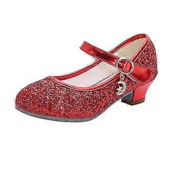 Scarpe eleganti da bambina Mary Jane con fiori, scarpe da principessa con tacco basso per la scuola, la festa di nozze, rosse, 4,5-5,5 anni