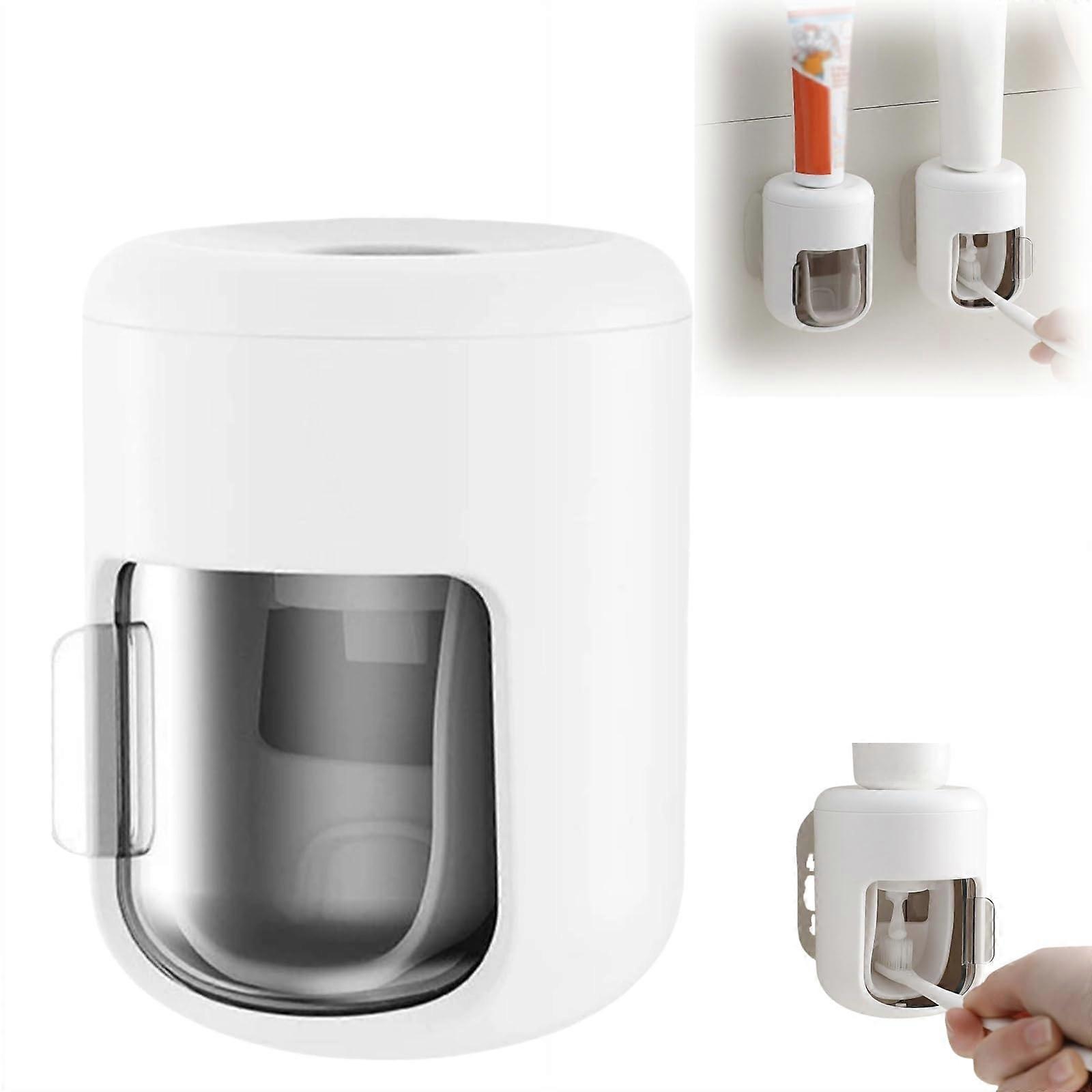Toothpaste Dispenser Wall Mount White Automatic Toothpaste Squeezer with Cover for Bathroom