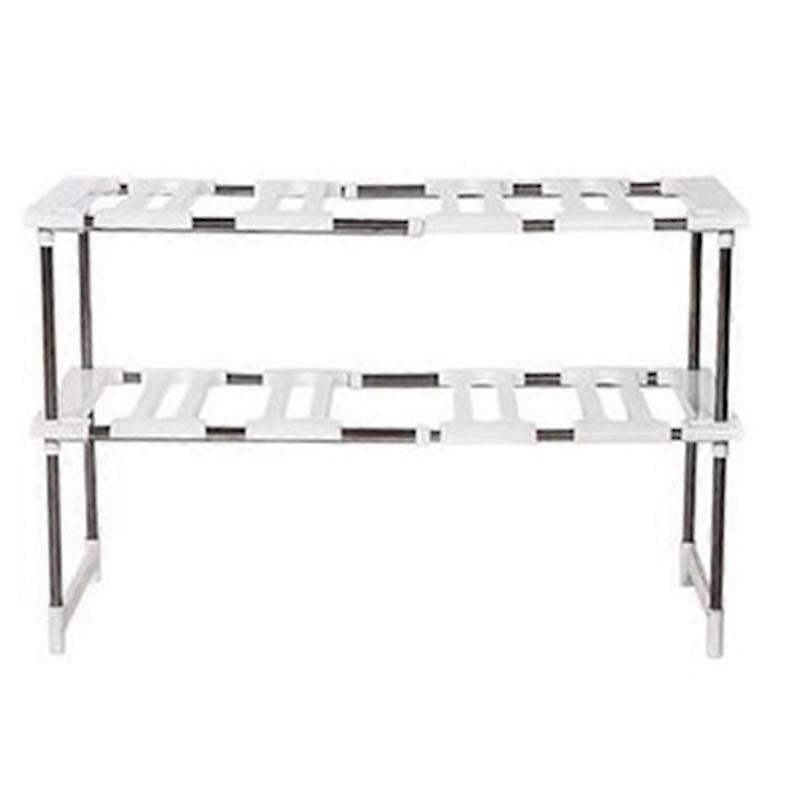 Kitchen Shelf Organiser Floor Type Adjustable Extendable Double Layer Dishes Storage Rack Multifunc