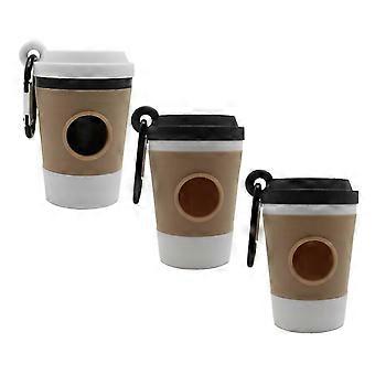 Coffee Cup Themed Portable Dog Waste Bag Dispenser with Carabiner Clip for Outdoor Use