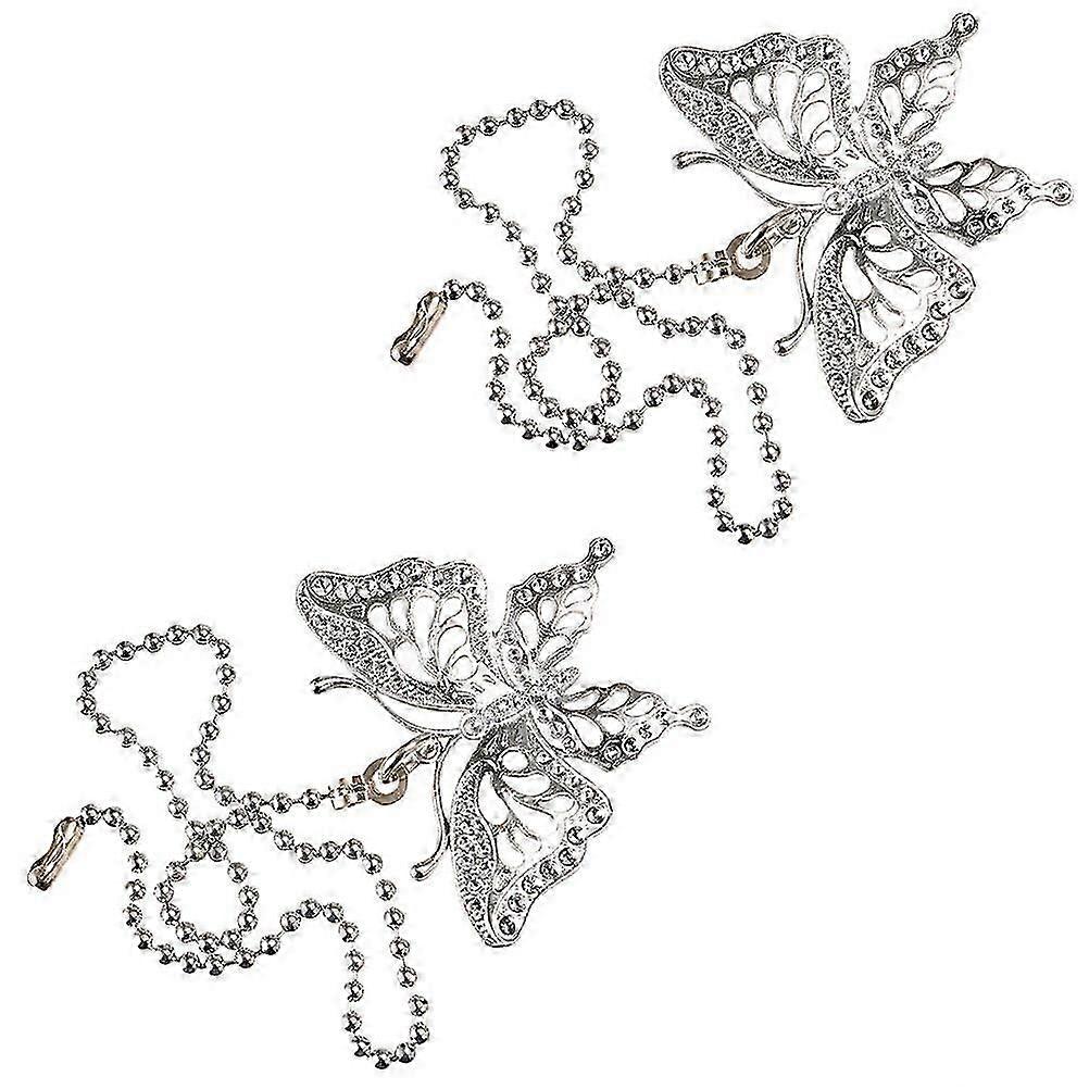 Silver Butterfly Lamp Pendants for Pulling Ceiling Fan Chains 2Pcs