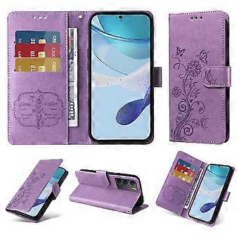 for OPPO A5 4G/5G Flower Butterfly Women Flip Cover with Embossed Leather Stand Credit Card Holder Slots Wrist Strap Phone Case