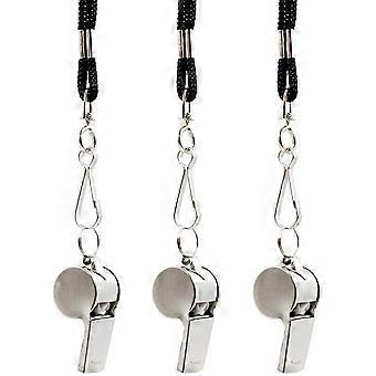 Coach Sports Referee Whistle with Lanyard, Metal Whistle Loud Whistles for Police Traffic Training Emergency Whistle (3 Pcs Silver)