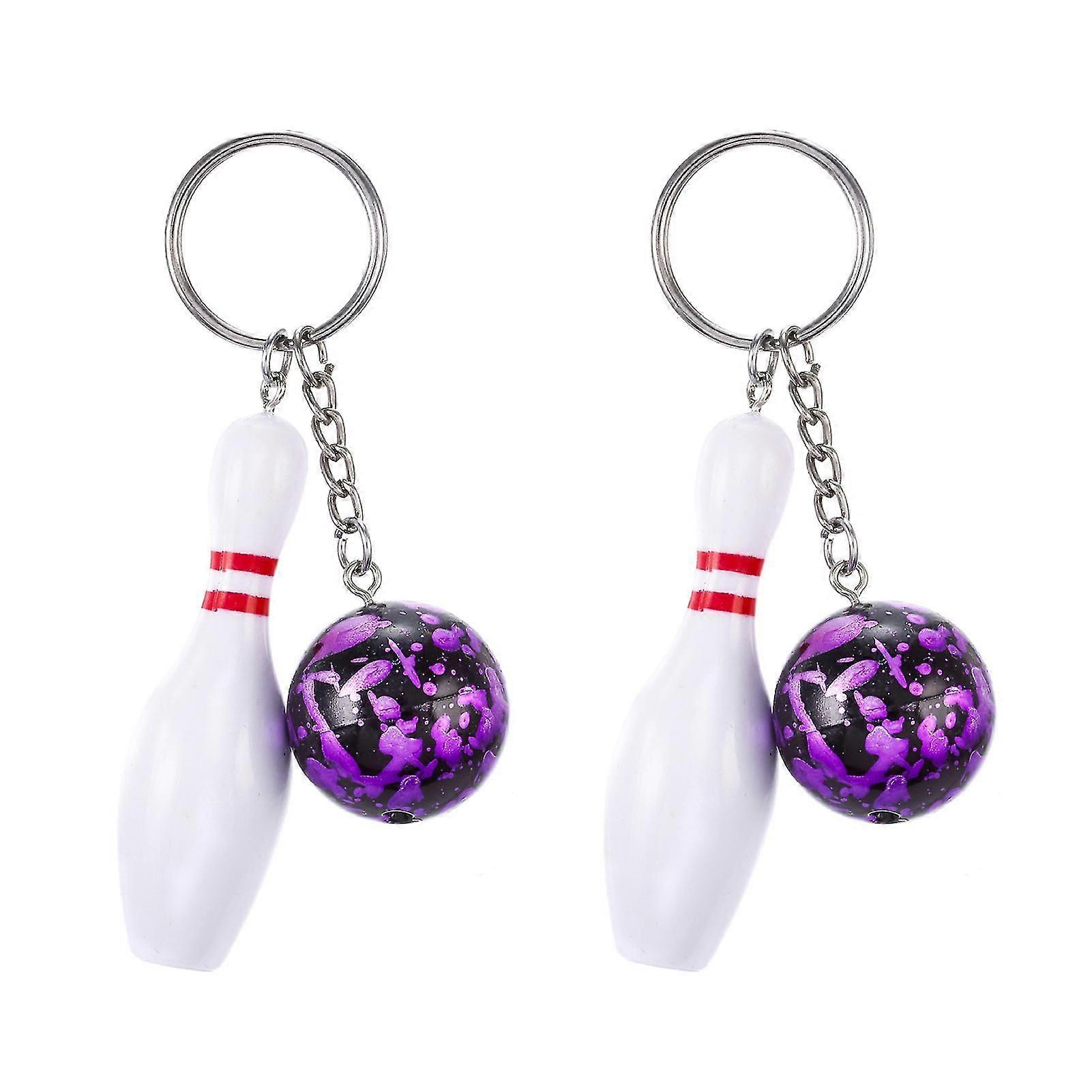 Purple 2pcs Mini Simulation Bowling Car Key Ring Accessories