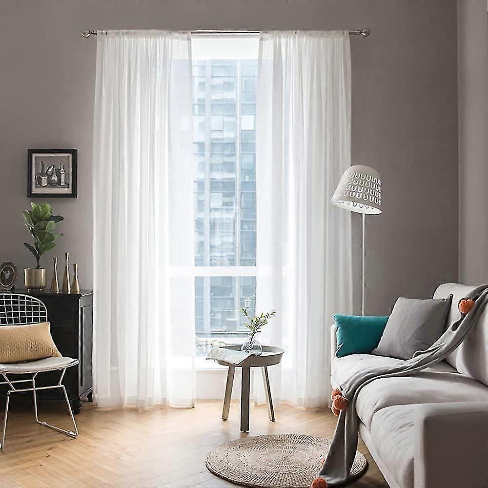 2 Panels Solid Color White Sheer Window Curtains Elegant Window Voile