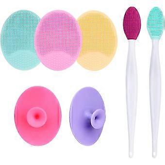 Silicone Facial Cleansing Brush, 5pcs Silicone Face Scrubber, 2pcs Lip Exfoliating Brush For Facial Skin Careyellow, Green, Pink, Purple, Rose Red7pcs