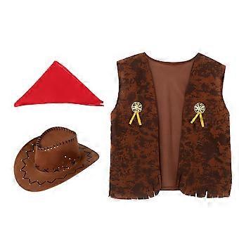 1 Set Adult Cowboy Costume Cowgirl Western Outfits Set Vest Hat Bandana For Women Men Halloween Dress Up Party Cosplay Accessories 160-180 XXL