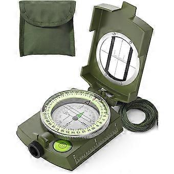 Kompas: Nauwkeurig, duurzaam, lichtgewicht oriëntatiekompas met draagriem en etui, lichtgevend, waterdicht, onmisbaar item voor wandelen en kamperen.