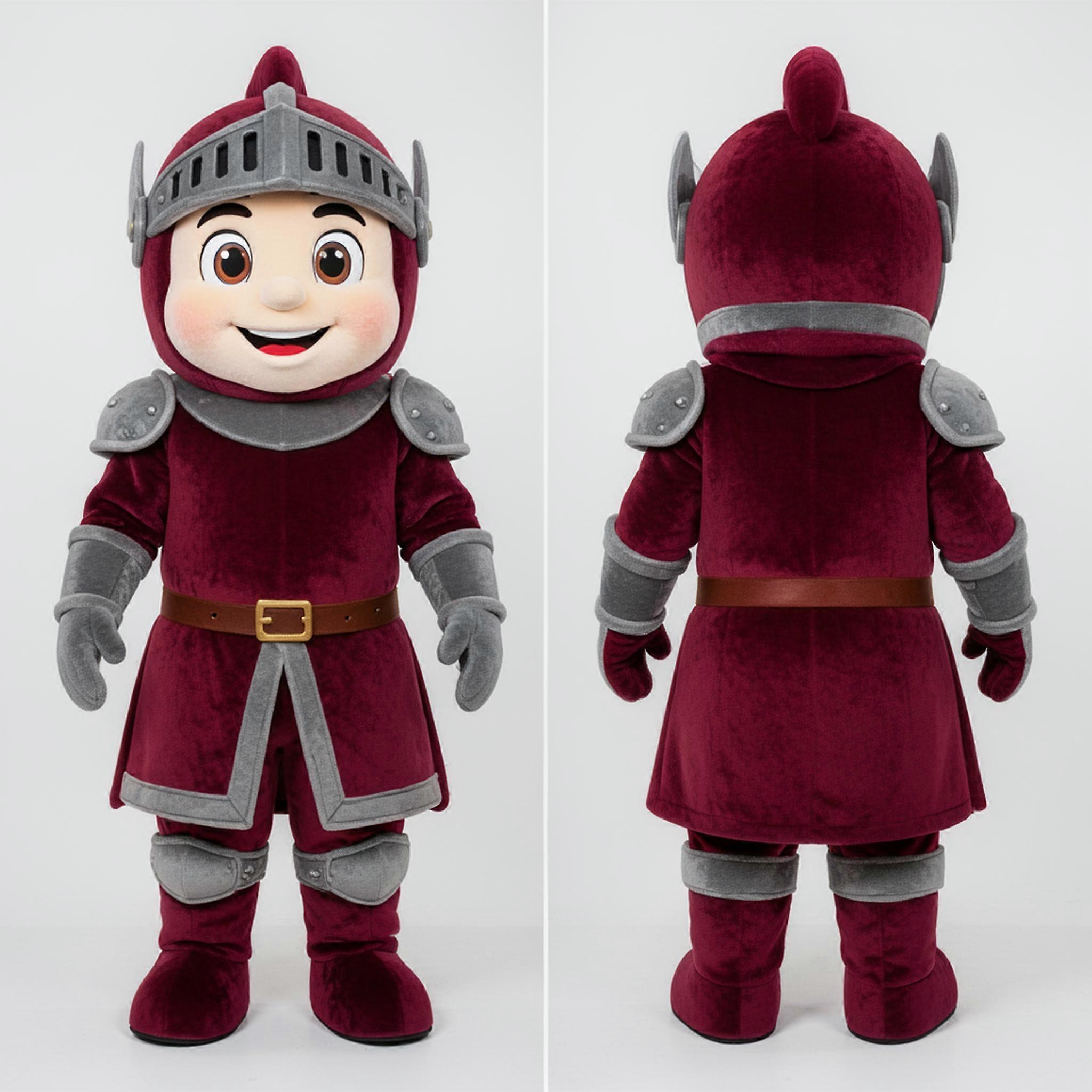 MASTICOT Maroon Broad Shouldered Medieval Knight Mascot