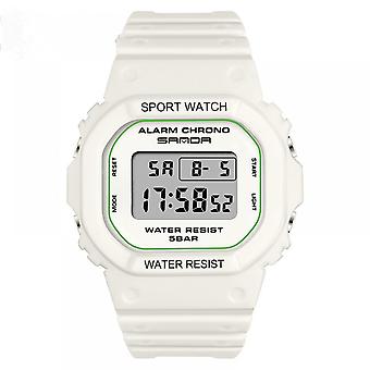 Veeki Square Multifunction Electronic Watch, Student Sports Watch 30M Water Resistant With Luminous White Resin Strap