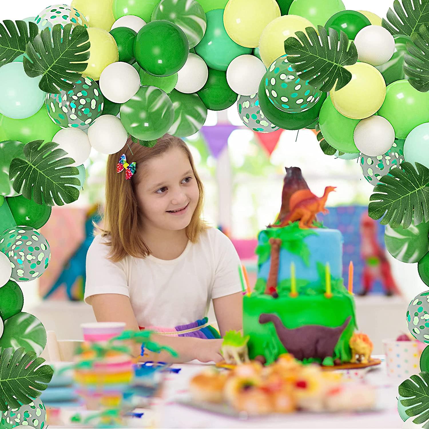 26 PCS Jungle Dinosaur Birthday Decor Set - Figurines, Hats, Balloons, Cake Toppers
