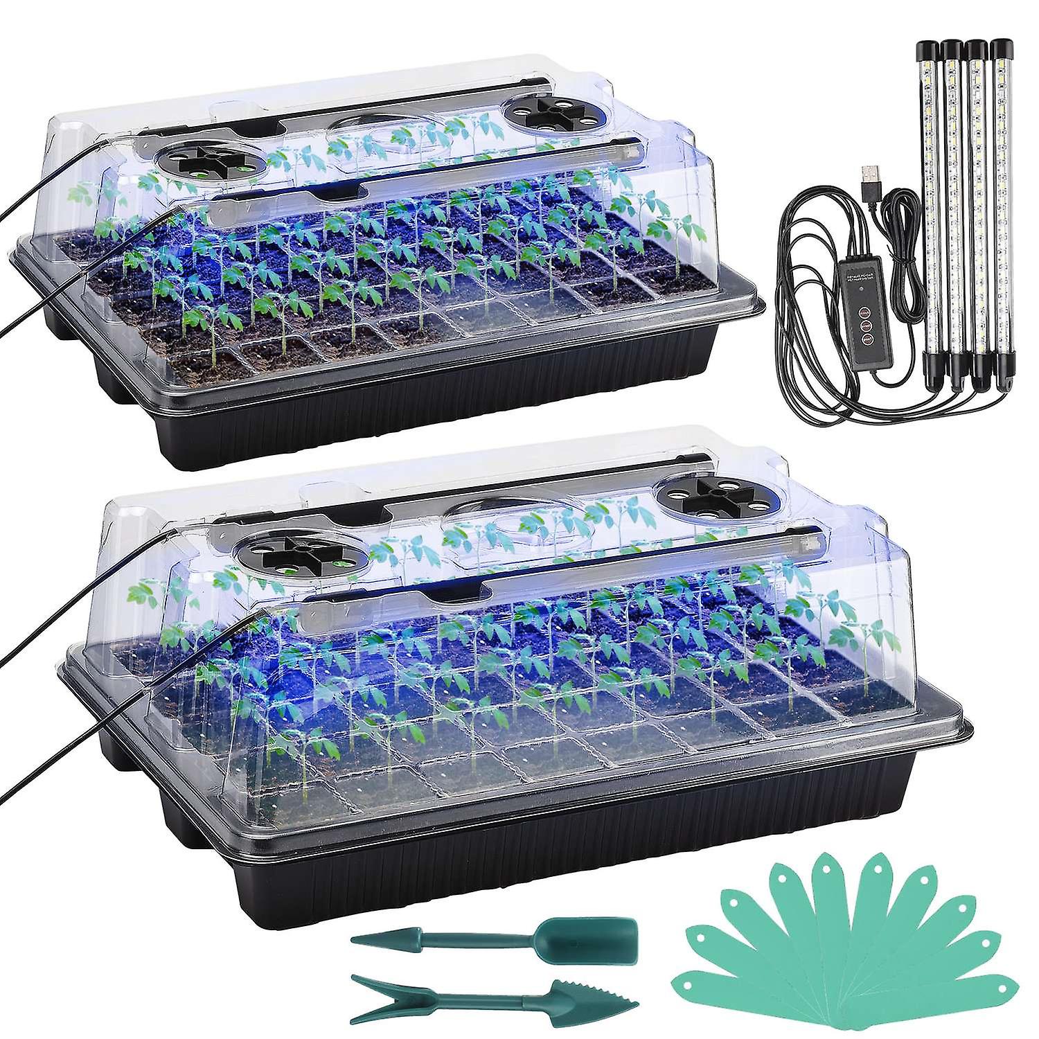 Complete Grow Light Seed Starter Kit with Tools and Plant Tags - 2 Sets