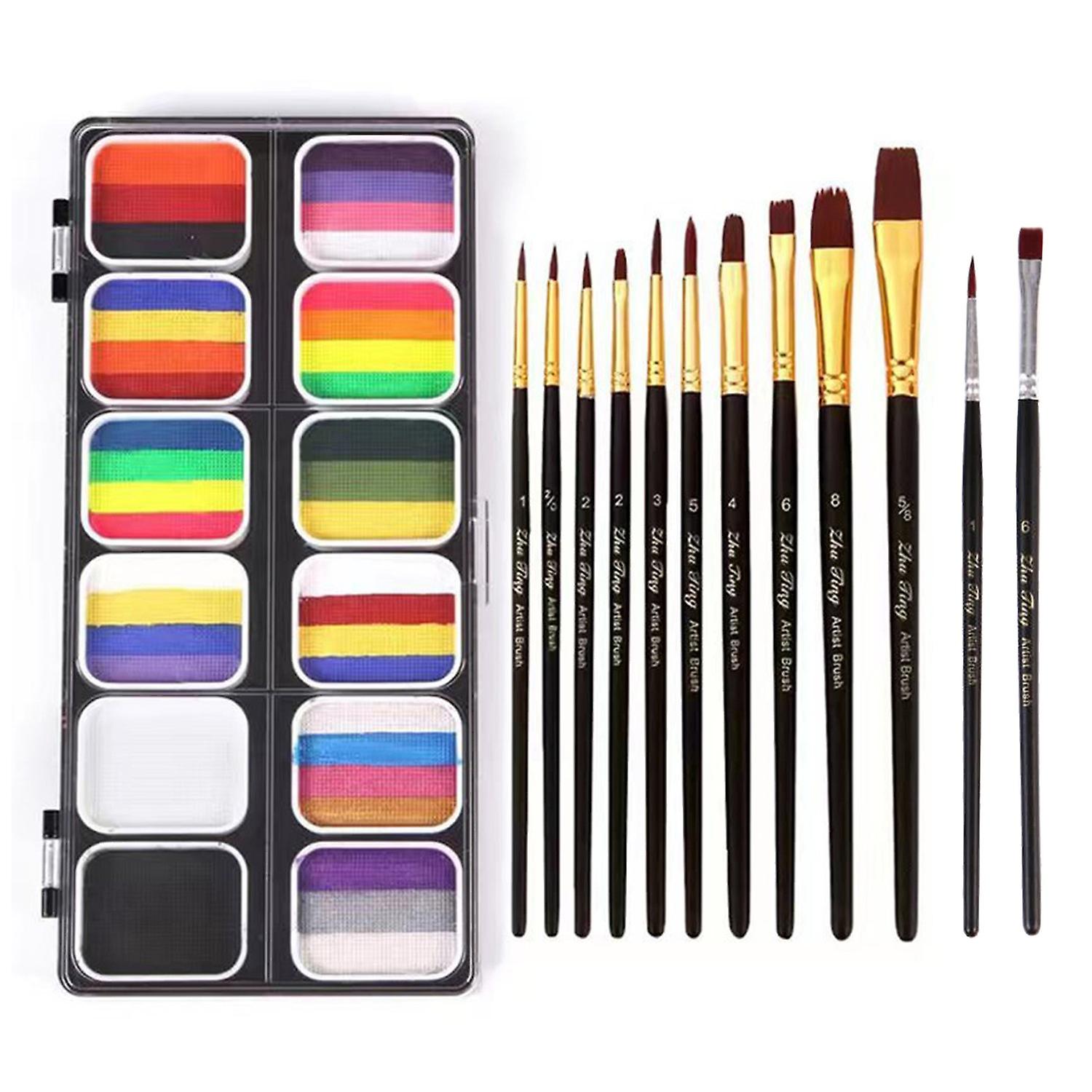Watercolor Paint Palette Set 30 Colors Set Professional Face Split Cakes with 12PCS Brushes Safe & N