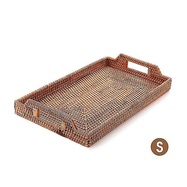 Household Storage Containers Rattan Serving Trays With Handle Rectangle Handmade Woven Tray Snack Plate Storage Trays S