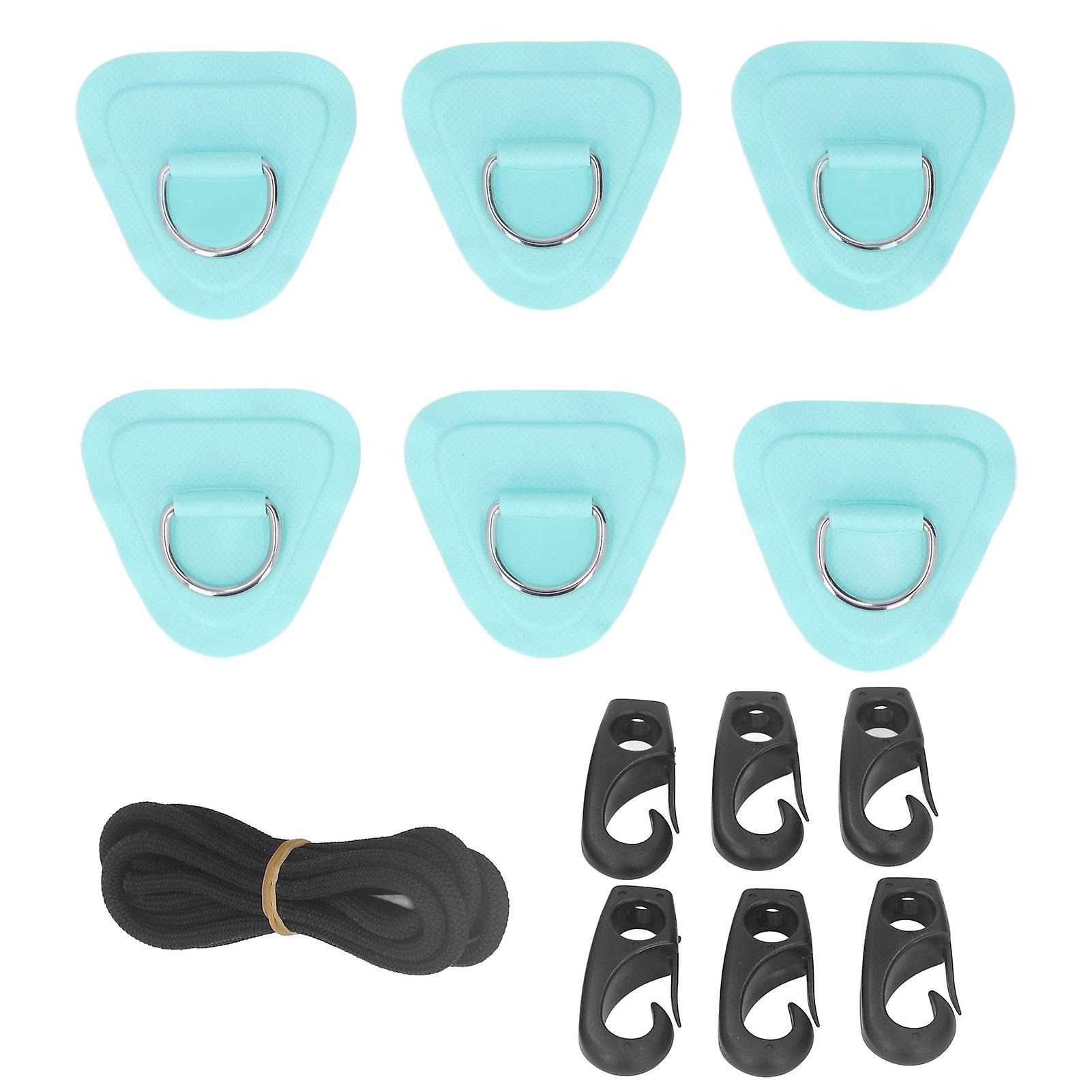 Qukaim D Ring Pad Elastic Rope Set PVC D Ring Patch Elastic Rope Set, Stainless Steel D Ring Patch Bungee Cord Set for Inflatable Boats Canoes Kayaks