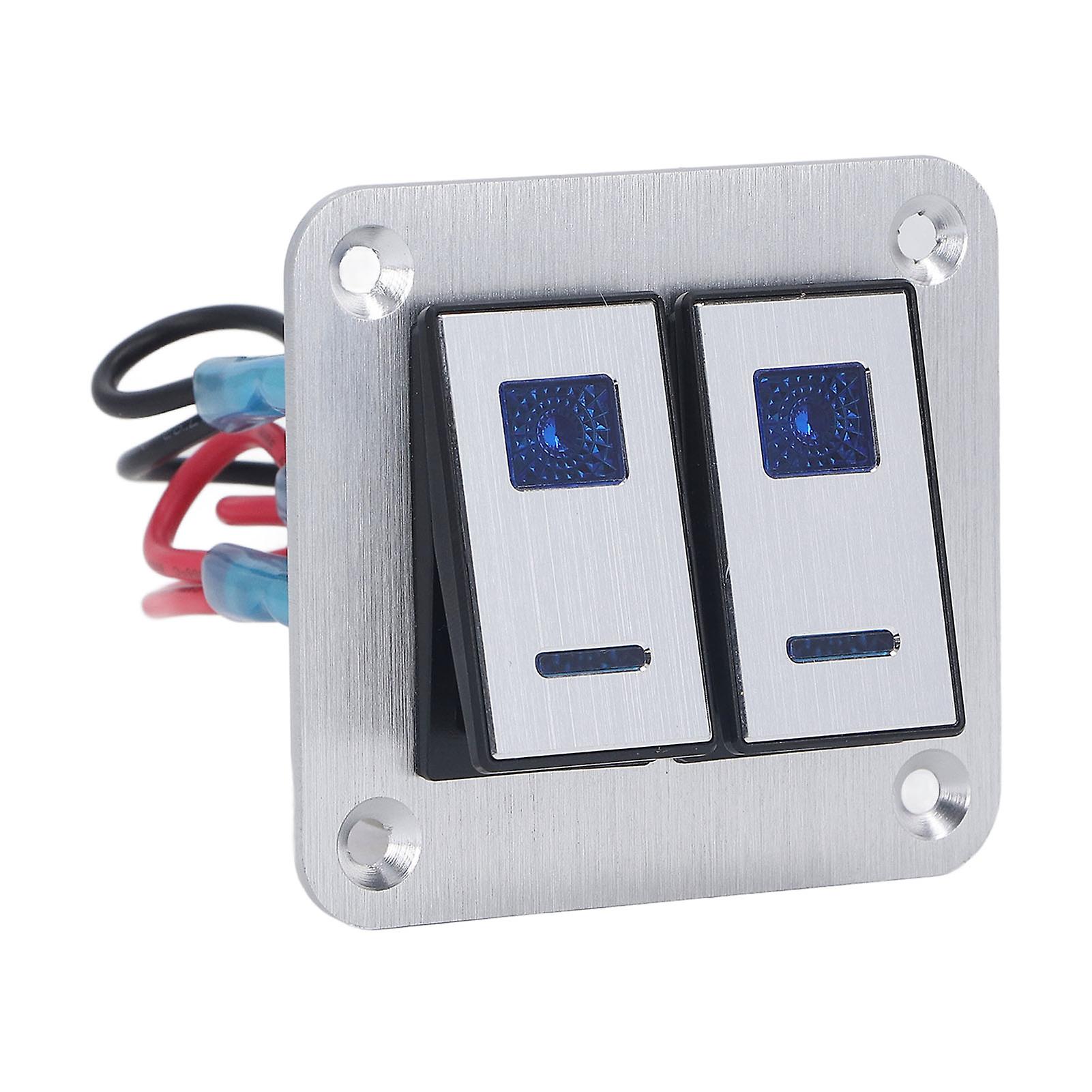 2 Gang On Off Toggle Switch Panel 7.4x6.8cm Blue LED Waterproof