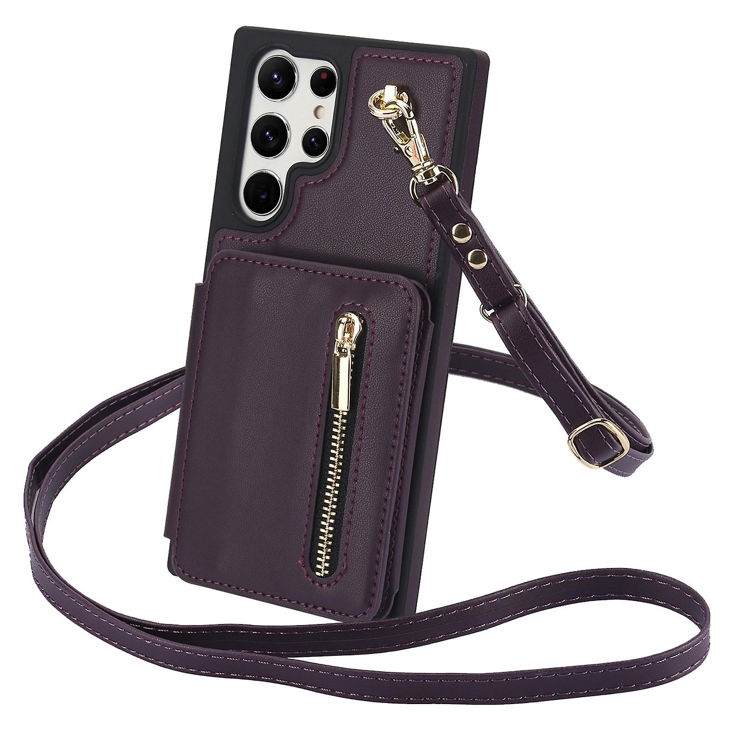 For Samsung Galaxy S24 Ultra Crossbody Case Leather+TPU Phone Cover RFID Blocking Card Slots Holder