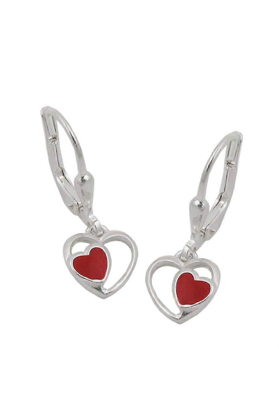 Earrings Leverback Red Heart Silver 925 - Gl93472