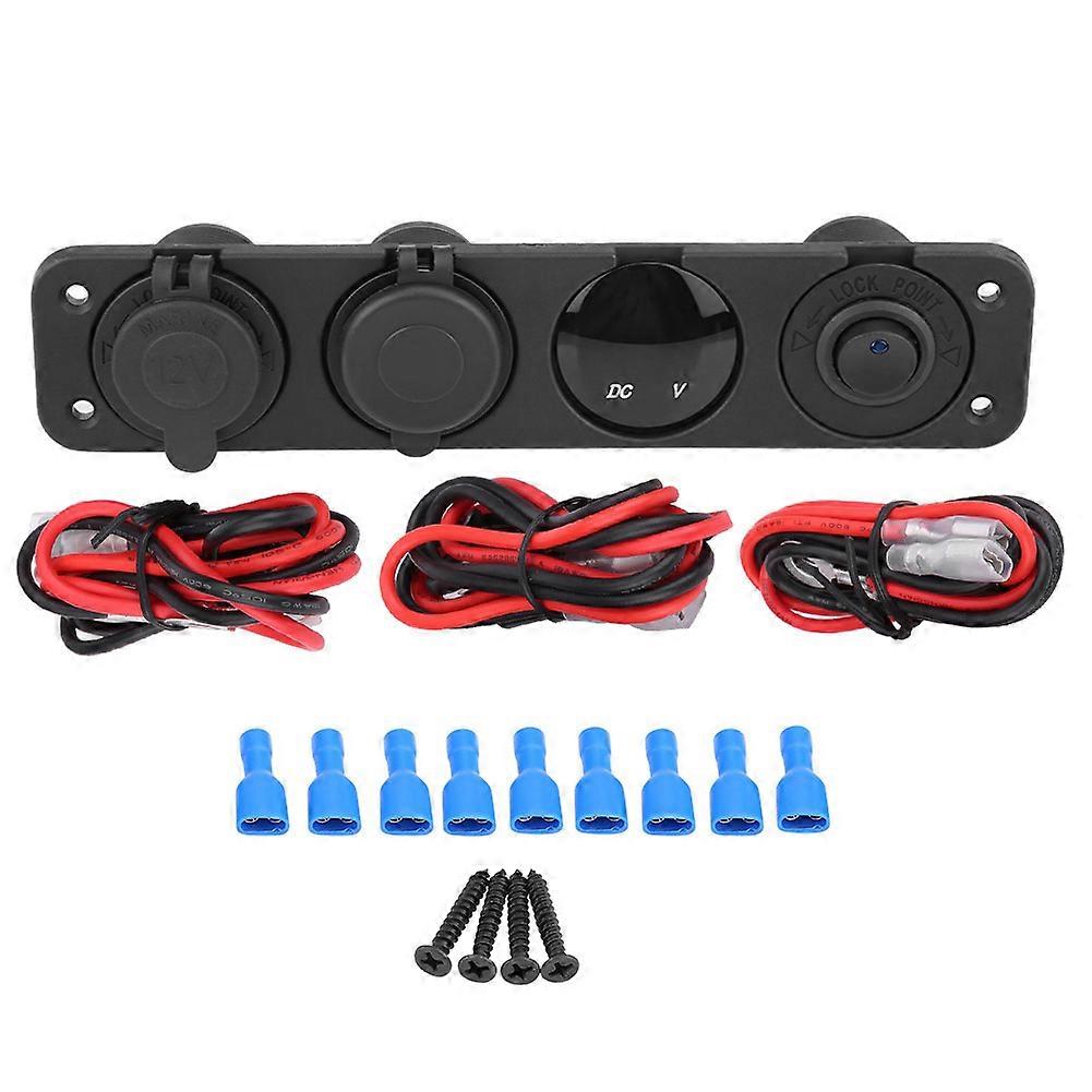 12-24V Blue LED Dual USB Charger Voltmeter Cigar Lighter Socket Power Outlet Panel with 4 Hole Switch