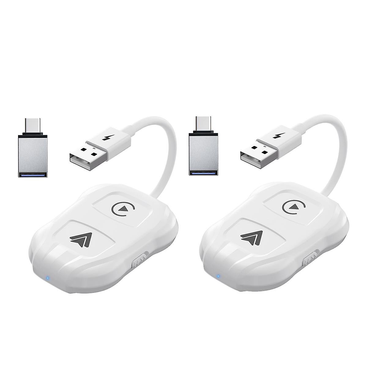 2PCS 2 in 1 Wireless CarPlay for & Android Auto Wireless Carplay Dongle for Wired Carplay & Android