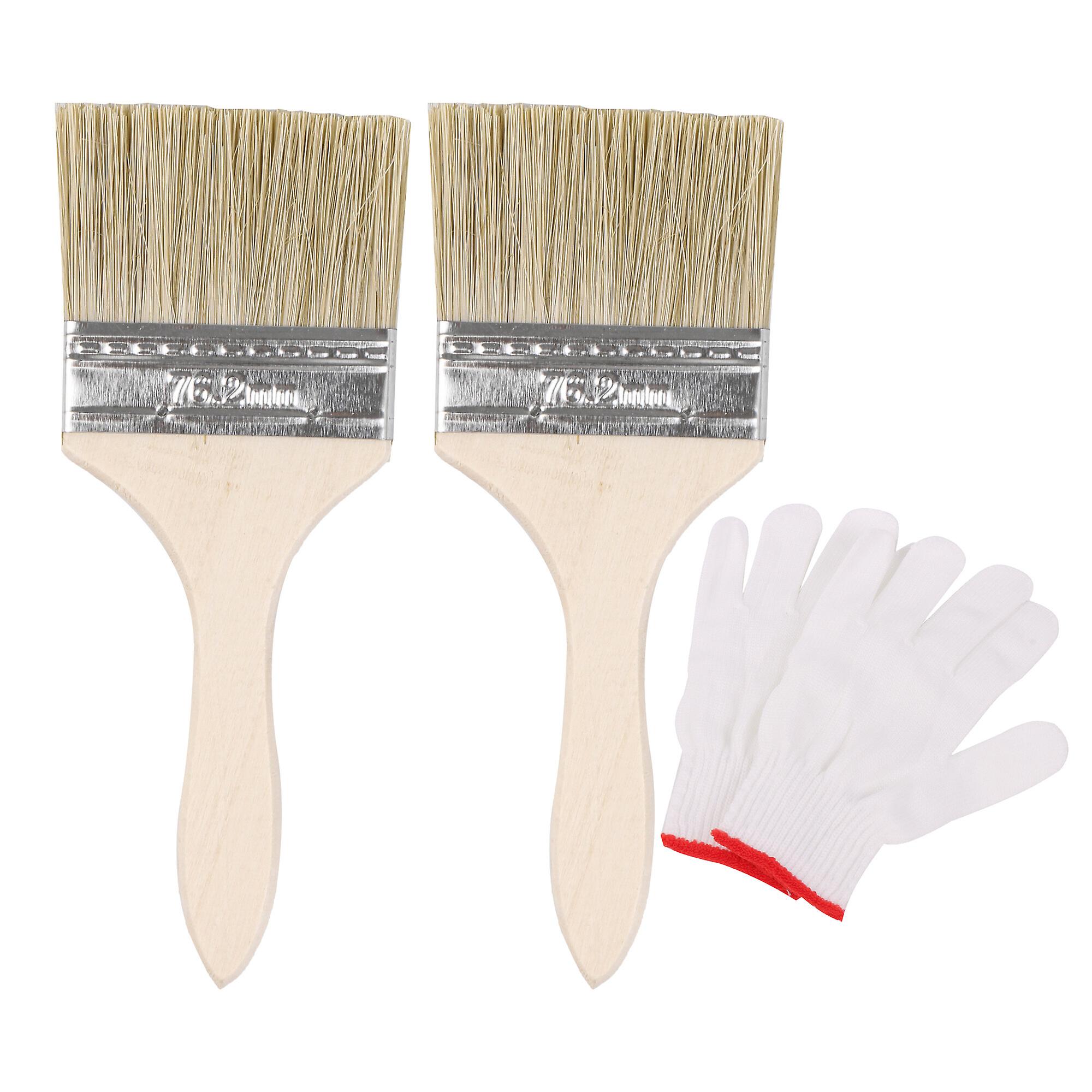 2 Pcs Thin Handle Chip Brush for Cabinets 3inch w/ Nylon Mittens Set