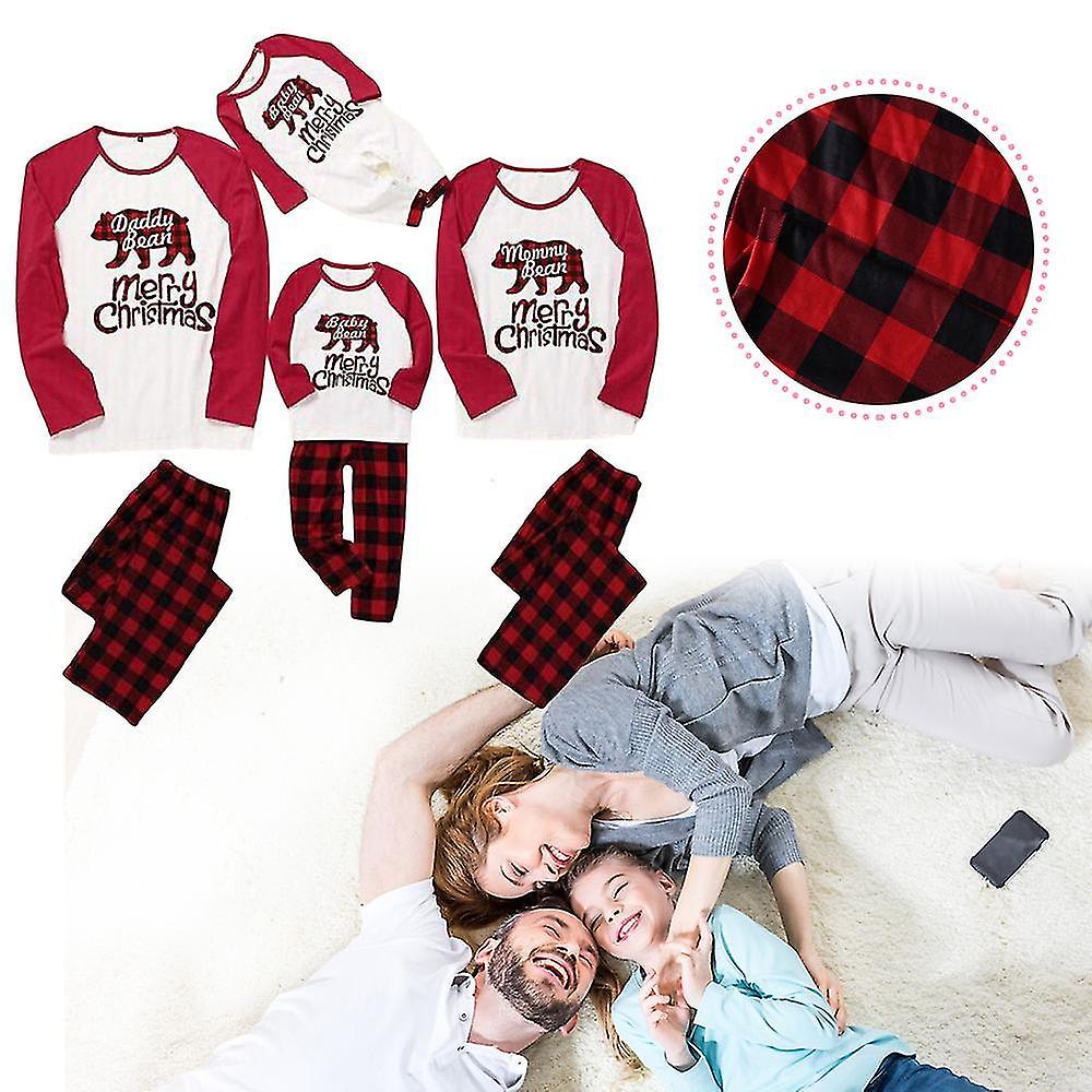 Family Matching Christmas Pajama Set Letter Print Top Plaid