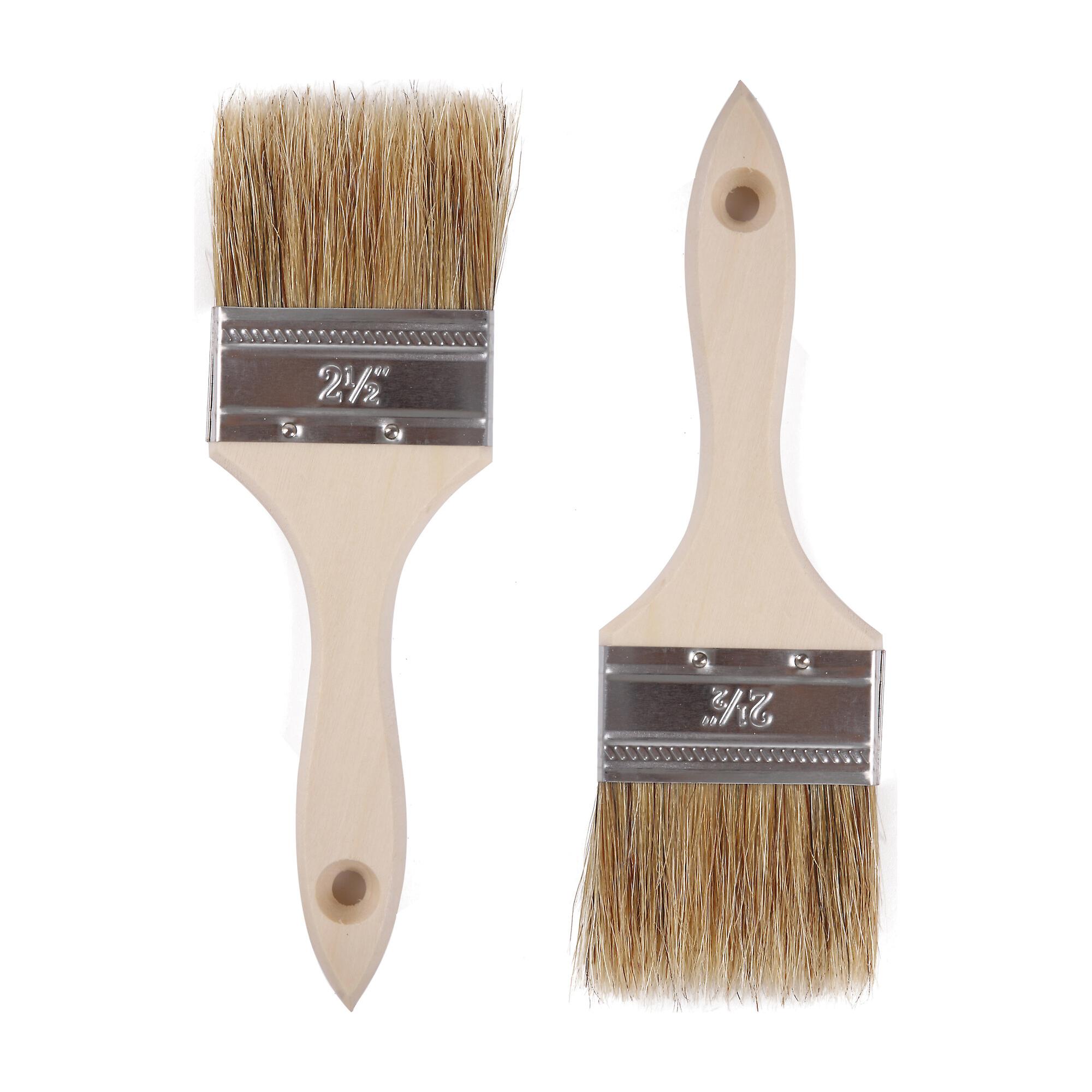 2 Pcs Chip Stain Brush Natural Thin Wooden Handle for DIY Painting 2.5Inch