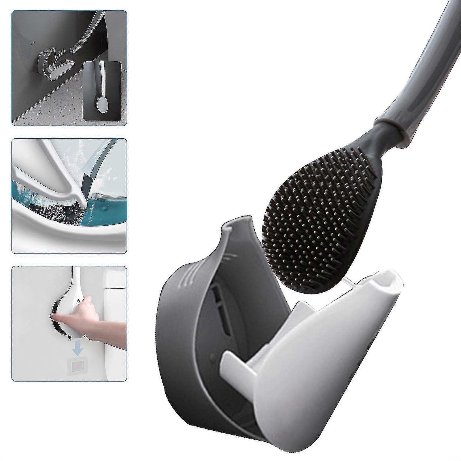 فرشاة المرحاض ، فرشاة المرحاض مع حامل استنزاف مدمج ، رأس فرشاة مرن للتنظيف العميق