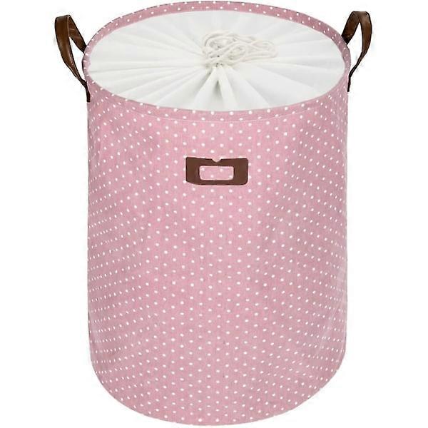 Freestanding Laundry Basket with Lid, Collapsible Extra Large Drawstring for Clothes Storage with Handle (Pink)