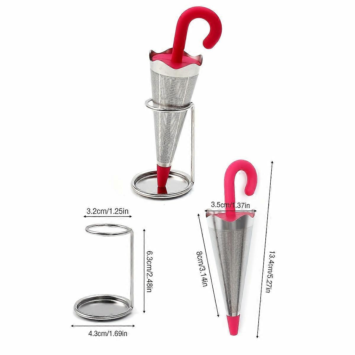 Reusable Umbrella Tea Infuser With Drip Tray For Tea Cups, Mugs And Teapots, Stainless Steel Fine Mesh Tea Strainer With Silicone Lid For Loose Tea