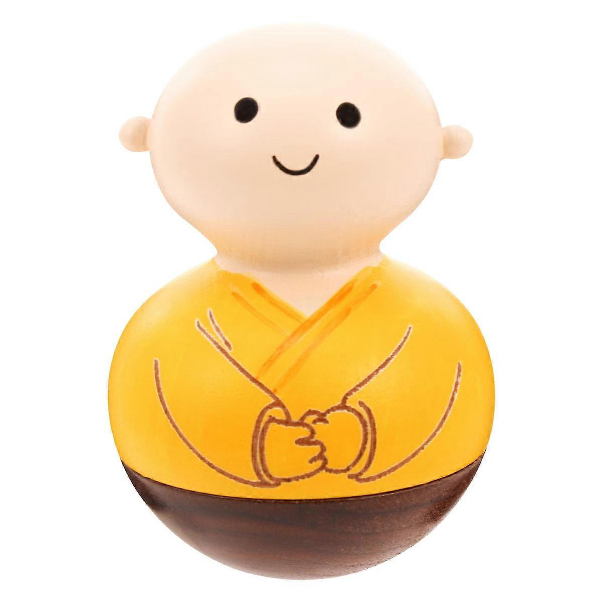 1pc Wooden Crafts Tumbler Monk Table Decoration Creative Handmade Toy Handcraft Accessories for Home Gift (Yellow, Eye Open)