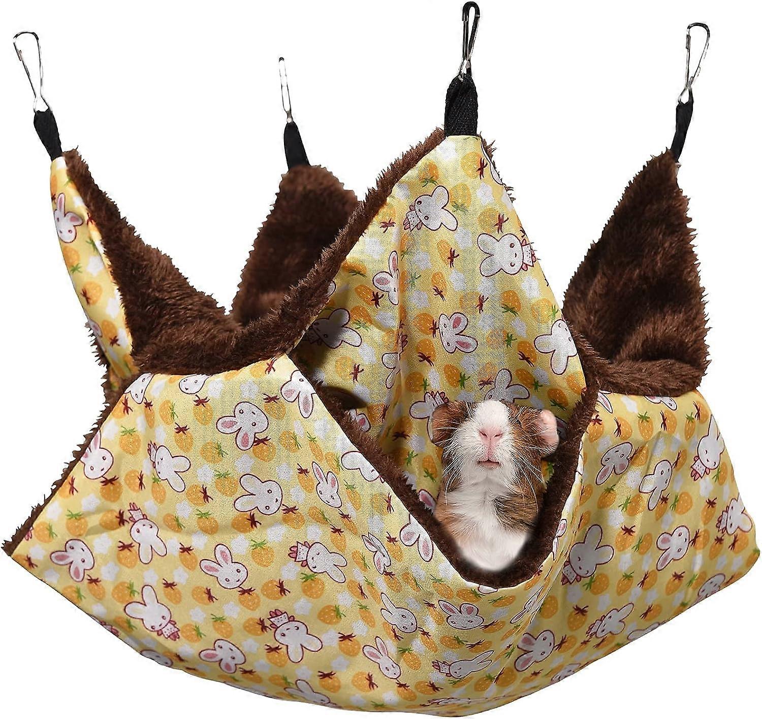 Tizzy Small Animal Hammock, 2 Layers Pet Hammock Hanging Bed Sleeping 4 Metal Hooks, Pet Hammock for Chinchillas, Ferrets, Squirrels and Small Animals
