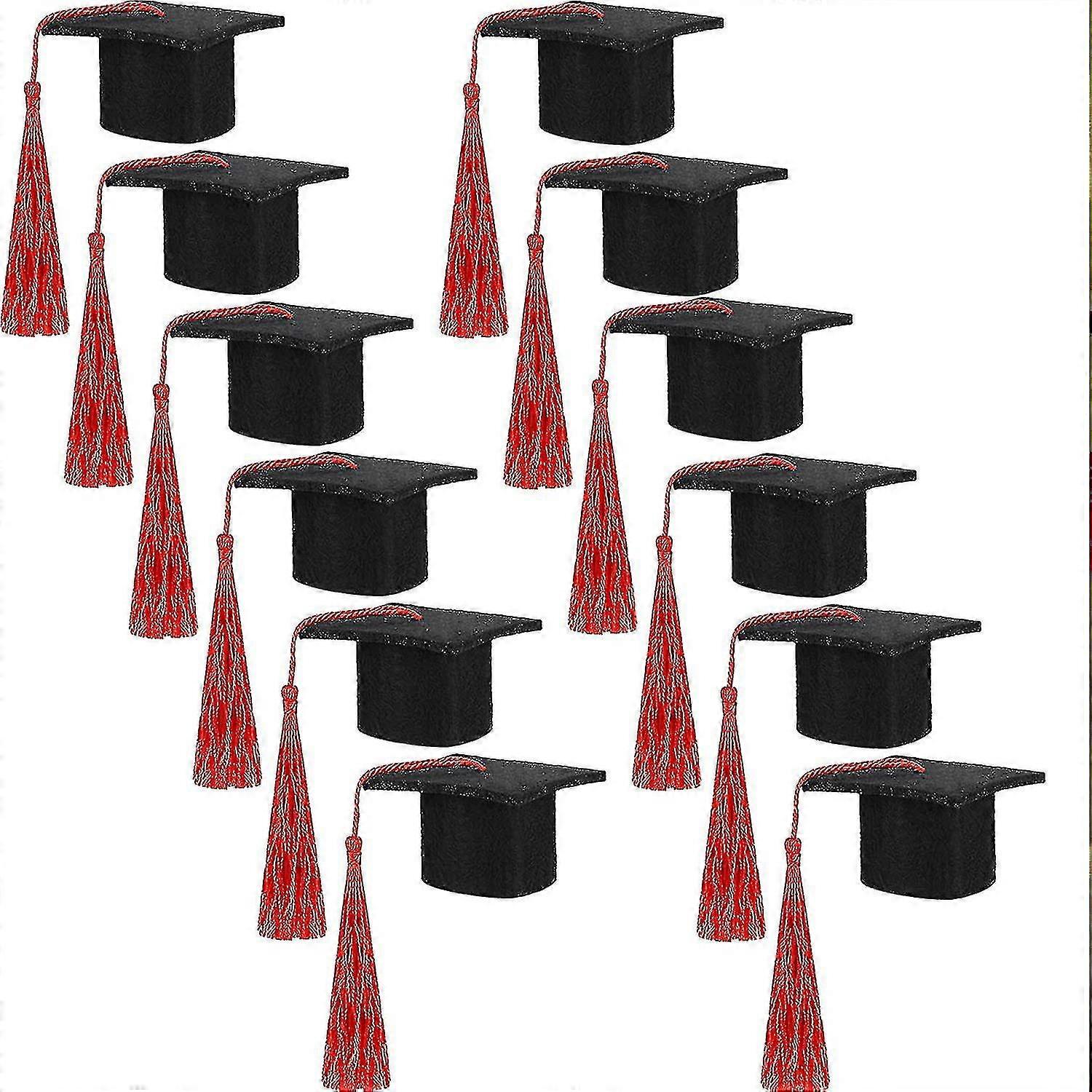 24 Pieces Mini Graduation Hat Black Felt Graduation Hat Graduation Caps With Colorful Tassels For Graduation Party Drinke