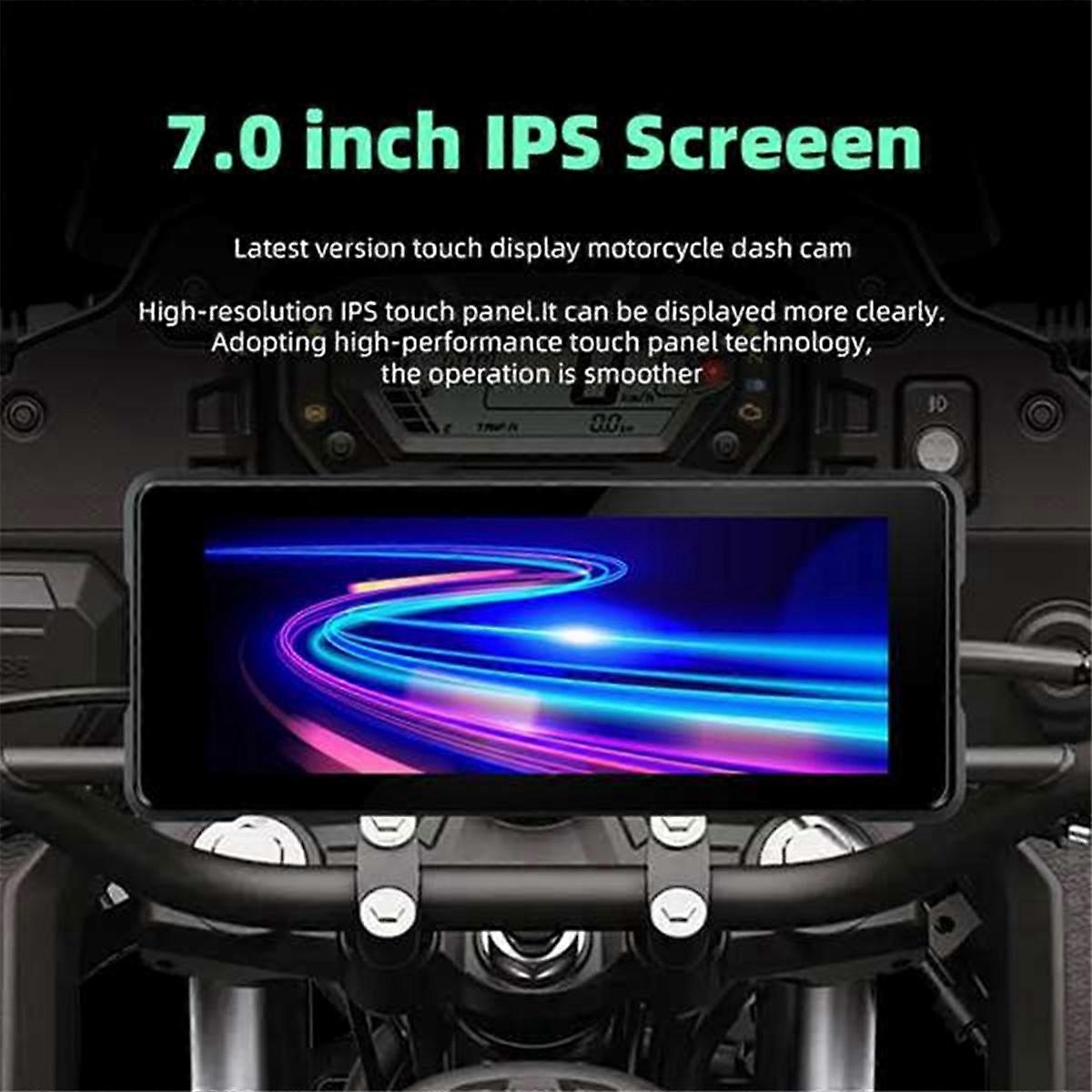 7 Inch Motorcycle Wireless Carplay & Android Auto Front Rear Camera Dual Bluetooth DVR GPS Navigation Display