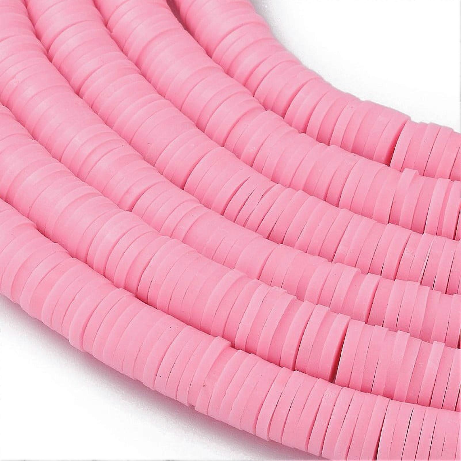 1Strand Eco-Friendly Handmade Polymer Clay Beads Disc/Flat Round Heishi Beads Flamingo 3x1mm Hole: 1mm about 380~400pcs/strand 17.7 inch