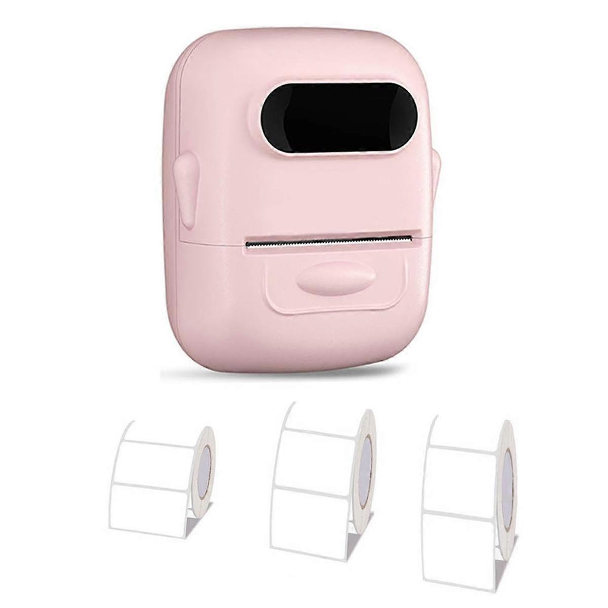 Portable Label Printer Thermal Printer Inkless Adhesive Name Sticker Labeling Machine Similar with 3Roll Paper Pink