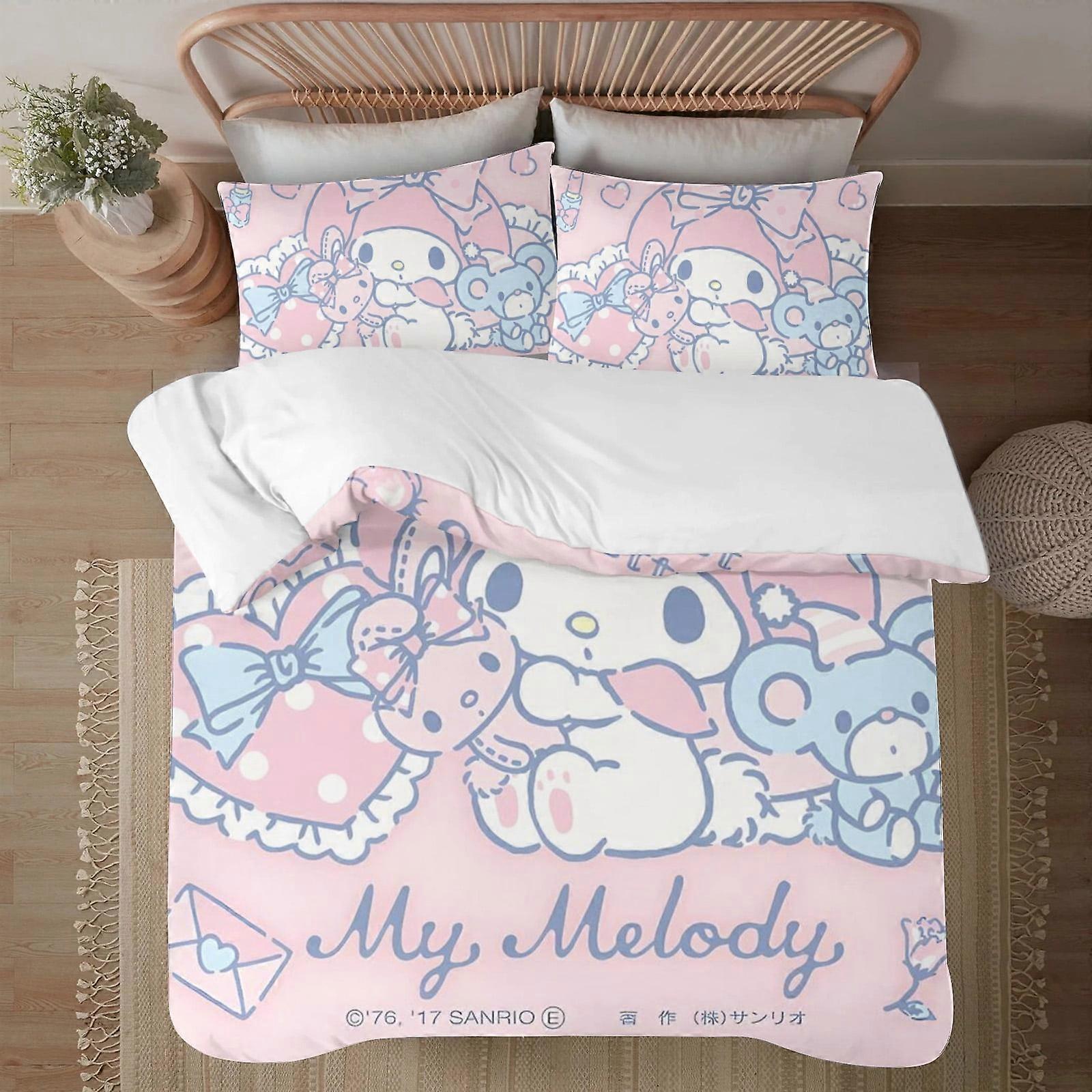 v295 My Melody Soft 3D Impresso Conjunto de Capa de Edredom Roupa de Cama com Capa de Edredom Conjunto de 3 Peças Inclui 2 Fronhas e 1 Capa Lavável na Máquina ol295