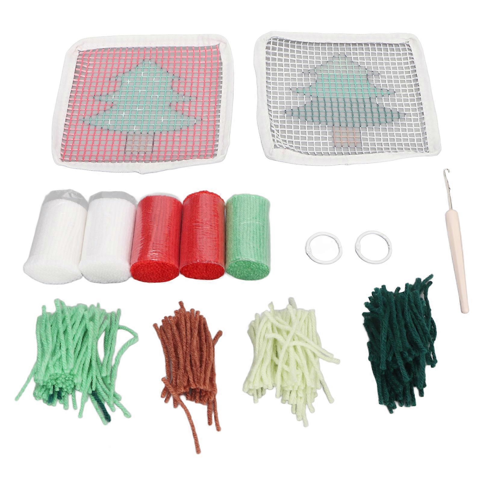 Latch Hook Kit Cute Christmas Tree Pattern DIY Crochet Cup Mat Soft Comfortable Colorful Latch Hook Rug