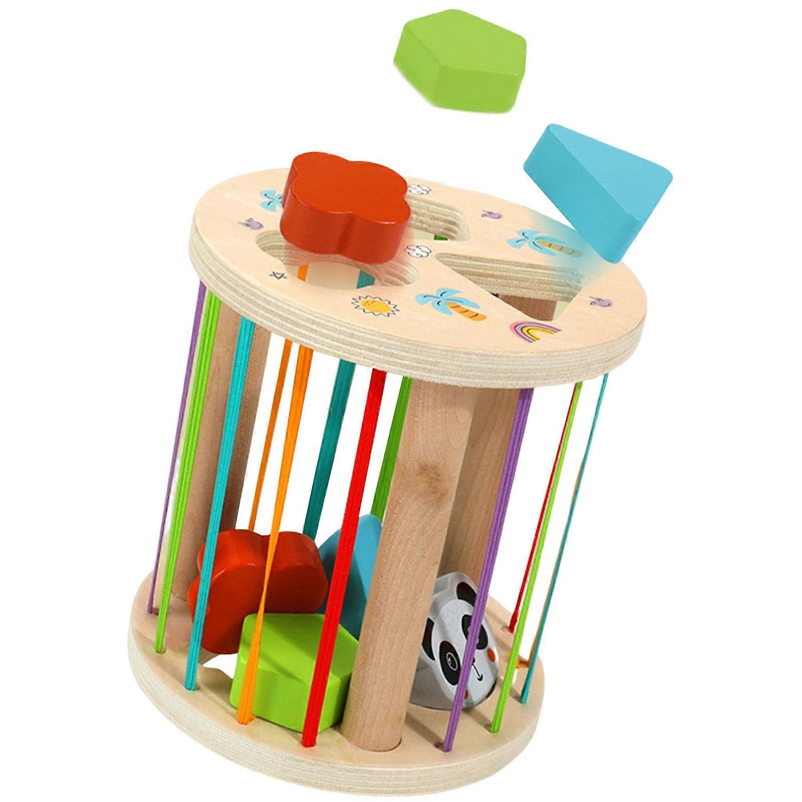Baby Sensory Shape Sorting Toys Round/Square Wooden Toys with Elastic Bands Suitable for Early Education Center