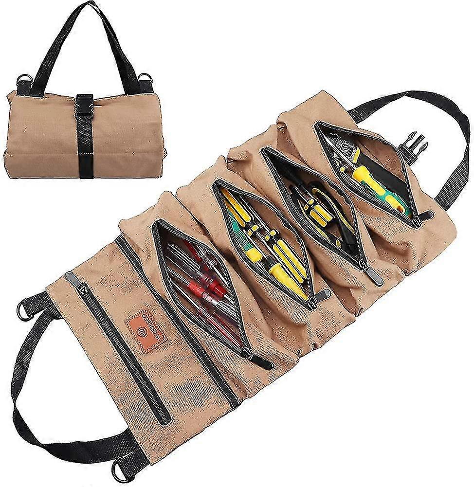 Multifunction Canvas Roll-up Tool Bag For Keys Blue
