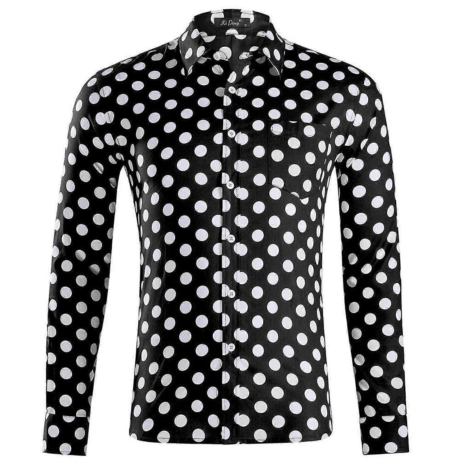 Ανδρικό Polka Dot τυπωμένο μακρυμάνικο πουκάμισο κουμπί επίσημο casual πουκάμισο