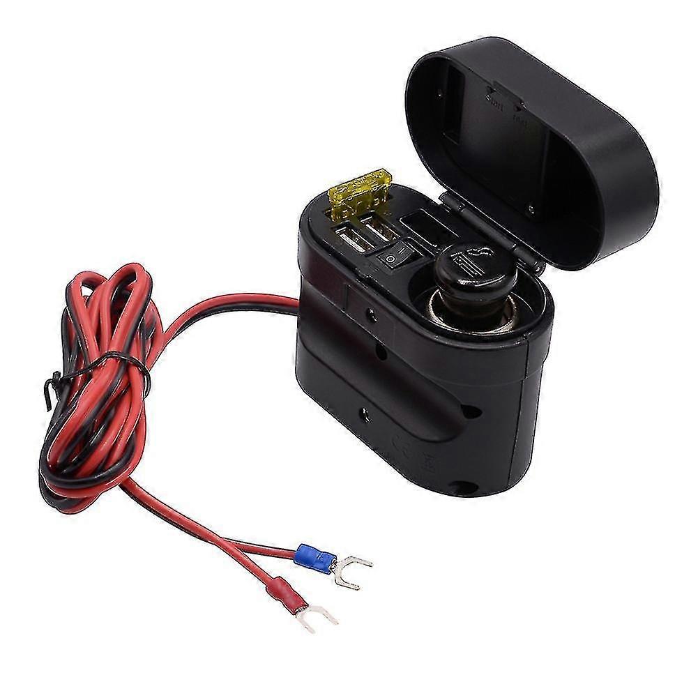 Motorcycle 12v Cigarette Lighter Dual Usb Quick Charger Voltmeter Digital Clock