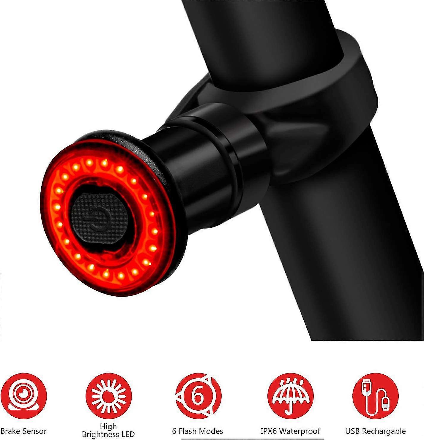 Bicycle Tail Light Ledusb Charging Smart Brake 6 Modes Waterproof Ipx6