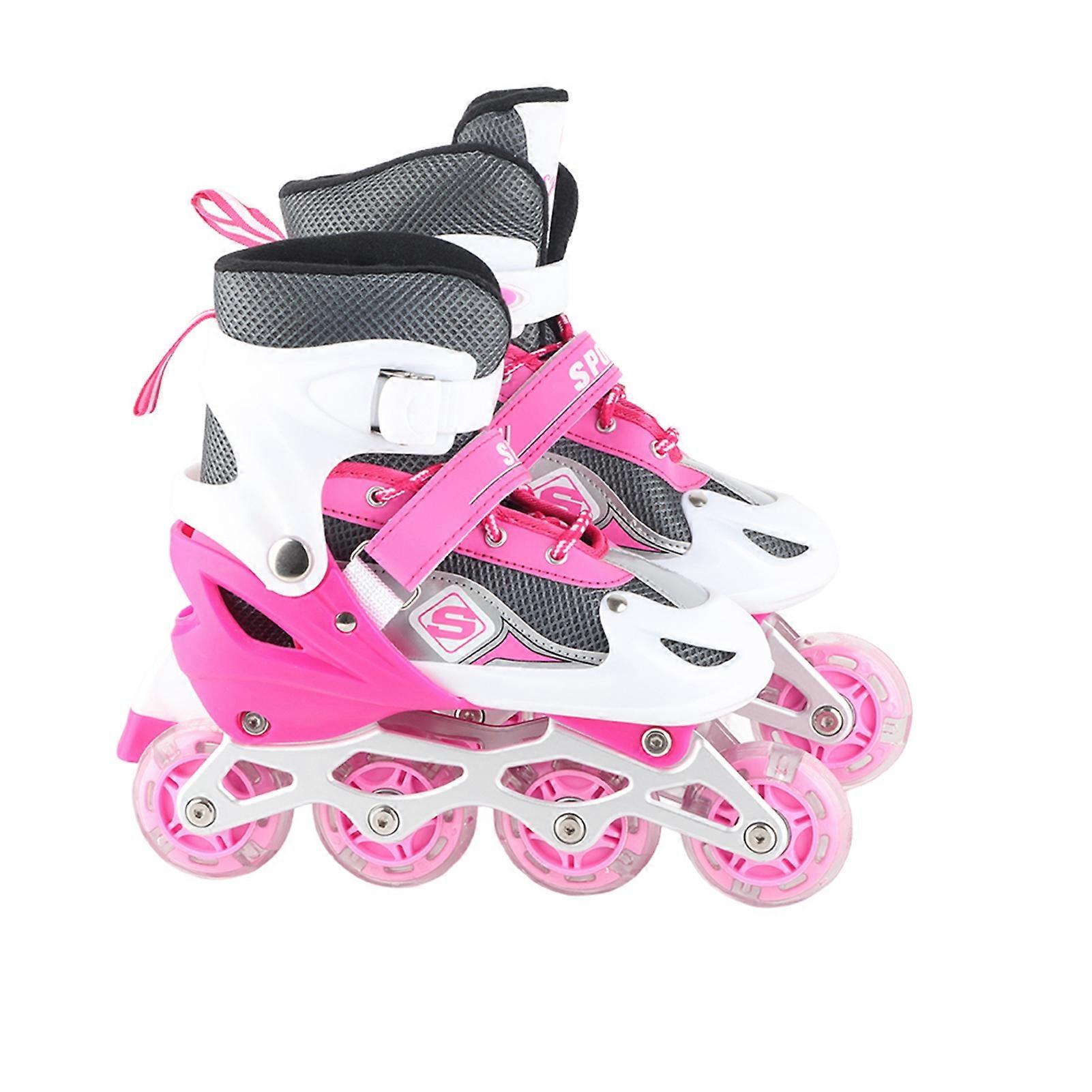 Kids Roller Skate Size Adjustable Fun Illuminating Impact Resistant Light Up Wheels Inline Roller Skate Pink