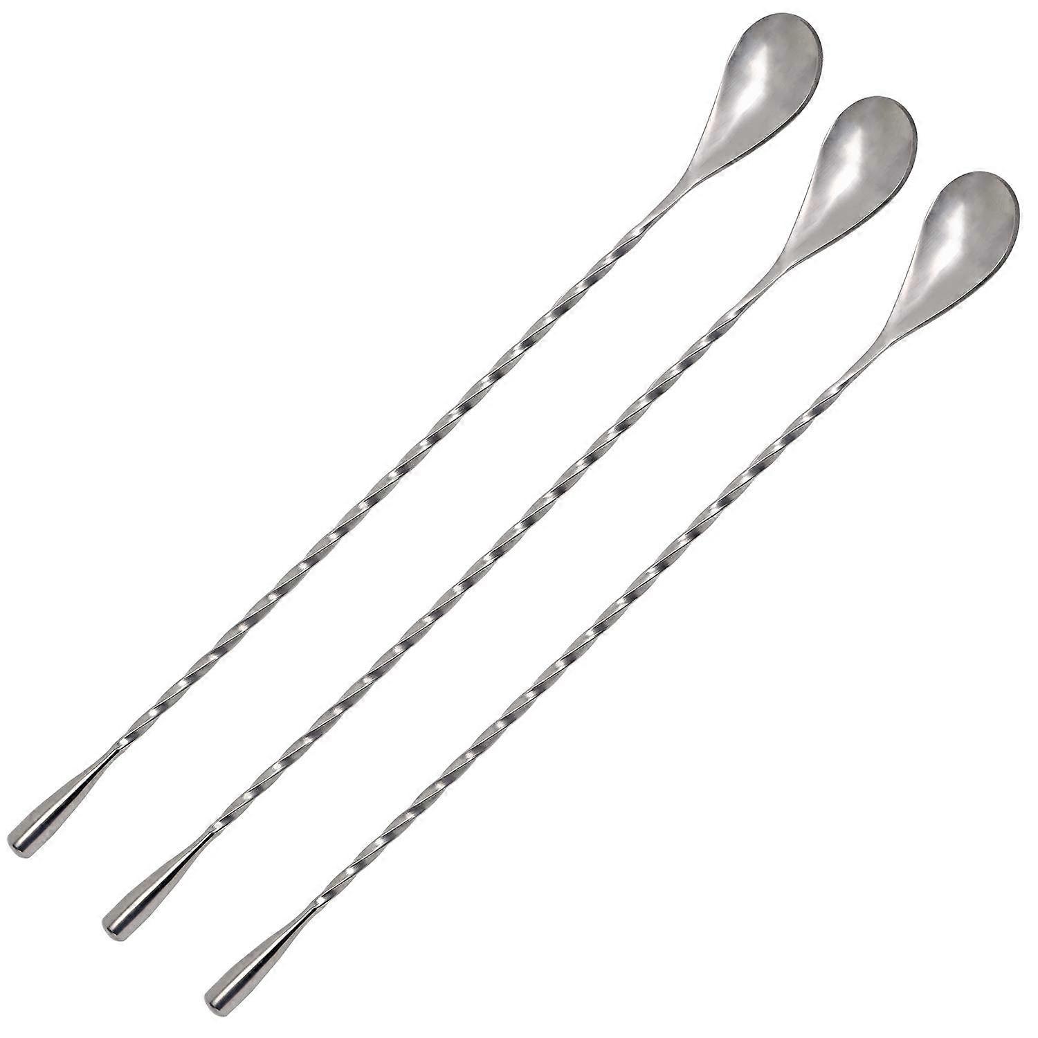 3 Pcs Swizzle Sticks Silver Stainless Steel 11.8 Inch Long Handle Cocktail Spoons Spiral Stir Sticks Coffee Stirrers