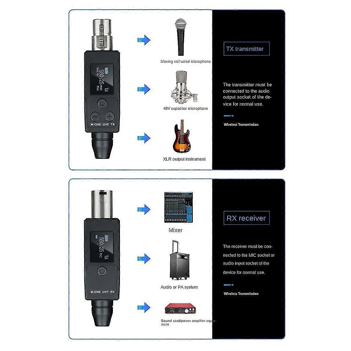 UHF Wireless Microphone Converter Transmitter Receiver for Dynamic Microphone Guitar Receiver Wireless Adapter