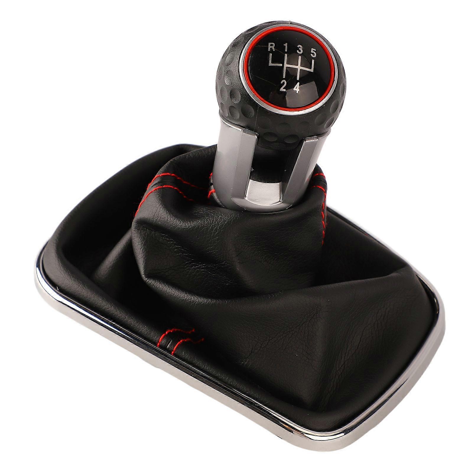 Car Shift Knob Boot 5 Speed Red Stitching Comfortable Touch Auto Gear Shifter Boot Cover Replacement for Bora