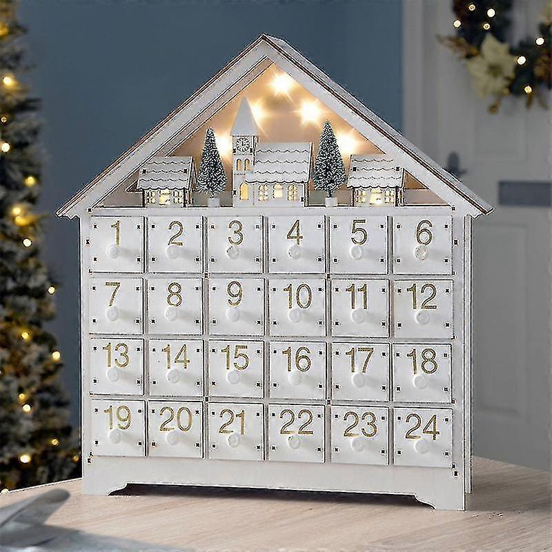 24 dagar Vit Trä Led Jul Advent Kalender Förvaringslåda
