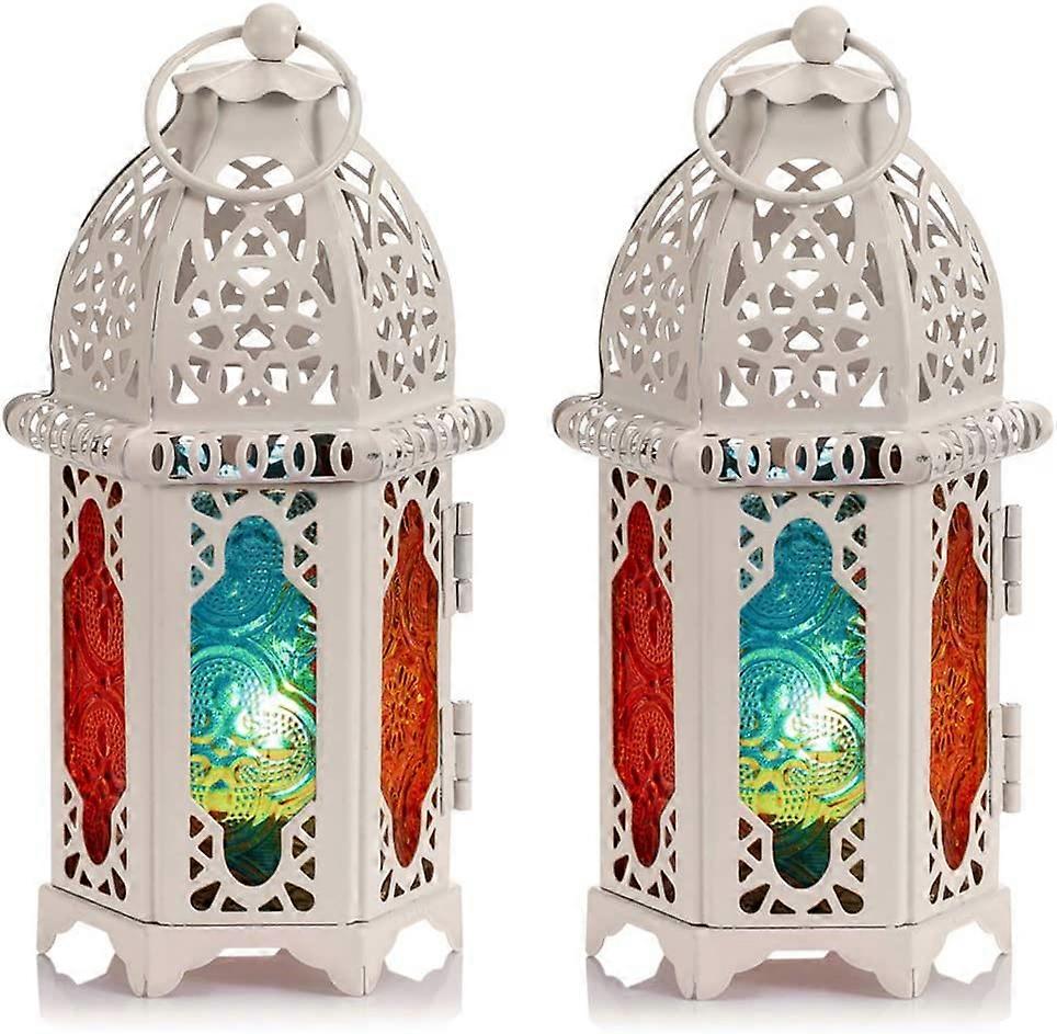 2 Pcs Small Candle Holder Glass Hanging Lanterns,White