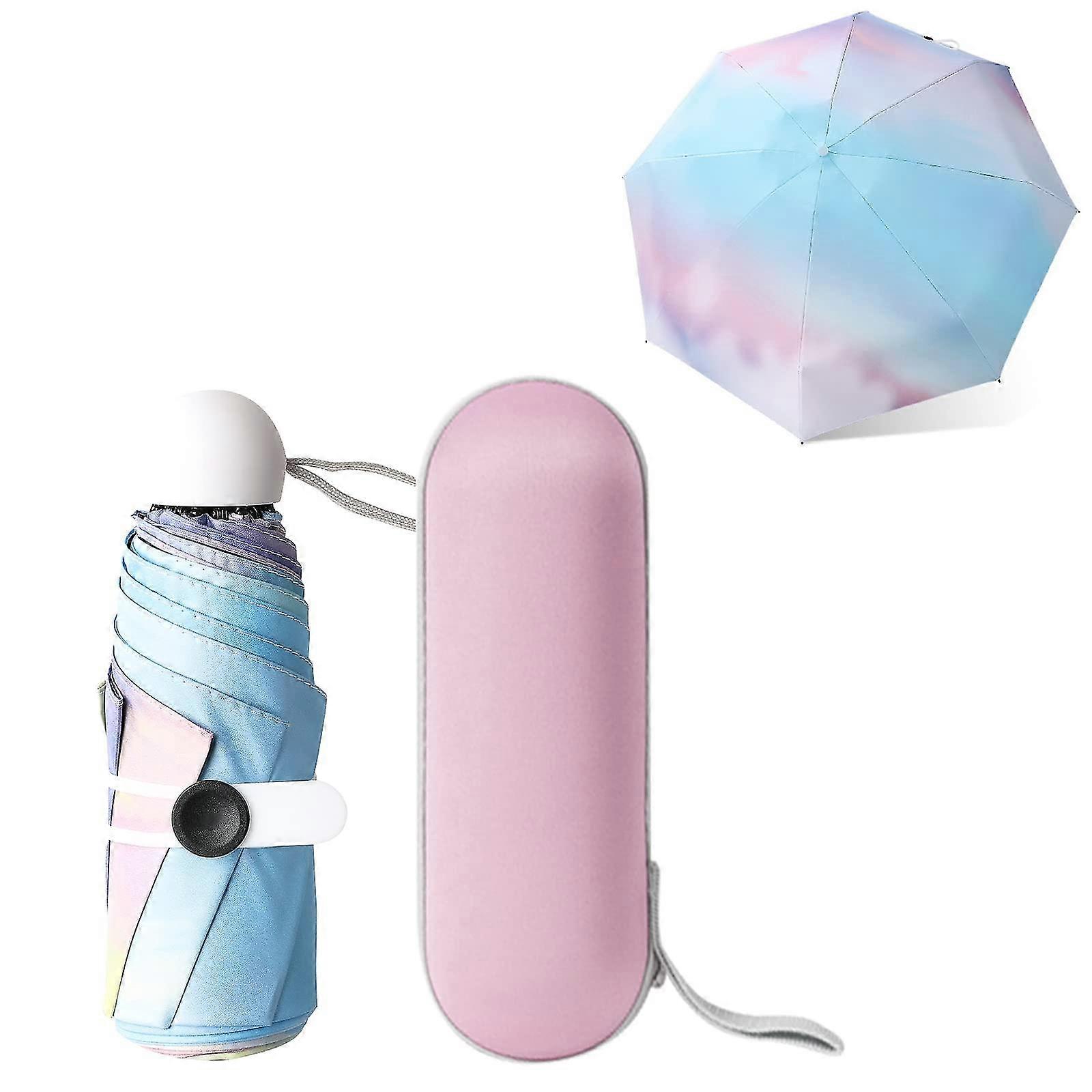 Compact Umbrella Windproof Strong,folding Travel Umbrella,8 Ribs Mini Umbrella With Capsule Case,uv Protection Umbrella With Ergonomic Handle,rainbow